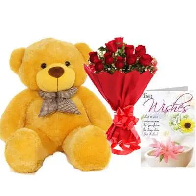 36 Inch Teddy with Bouquet & Card