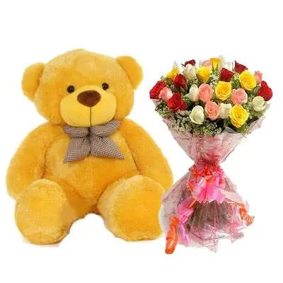 36 Inch Teddy with Mix Bouquet