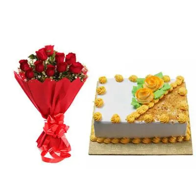Roses With Square Butter Scotch Cake