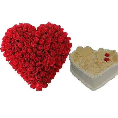 Roses With Heart Shape White Forest Cake