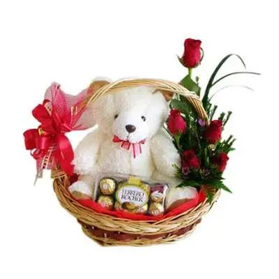 Roses, Ferrero & Teddy Basket