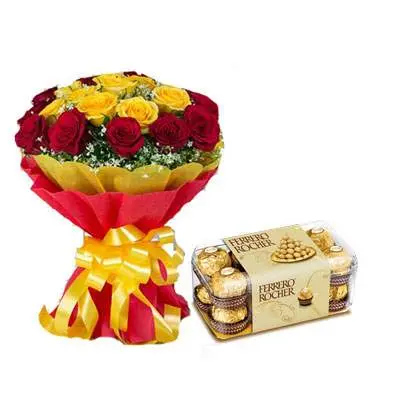 Red Yellow Bouquet with Ferrero Rocher