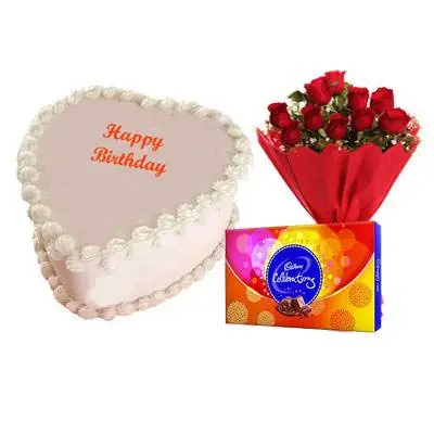 Eggless Heart Butterscotch Cake, Red Roses & Celebration