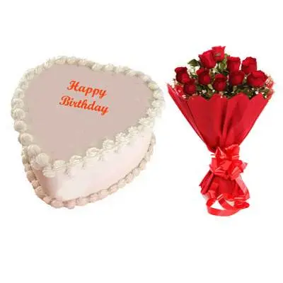 Eggless Heart Butterscotch Cake & Red Roses