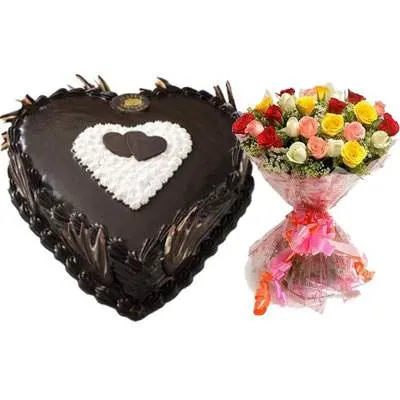 Eggless Heart Chocolate Cake & Mix Roses