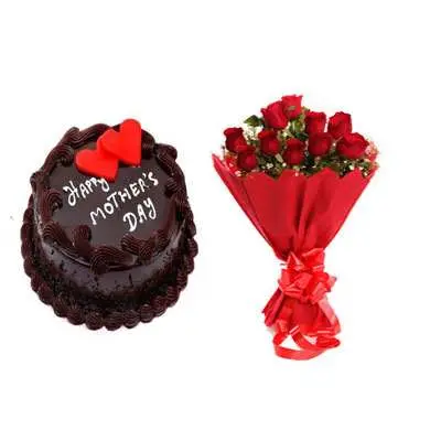 Mothers Day Chocolate Cake & Bouquet