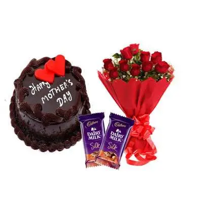 Mothers Day Chocolate Cake, Bouquet & Silk