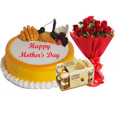 Mothers Day Mango Cake, Bouquet & Ferrero