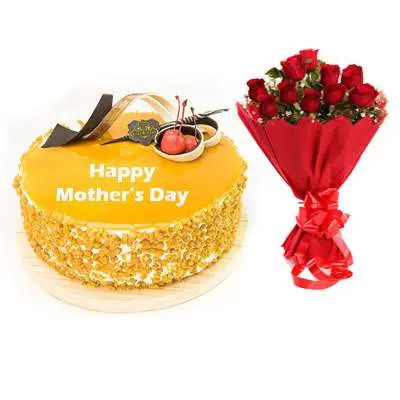 Mothers Day Butterscotch Cream Cake & Bouquet