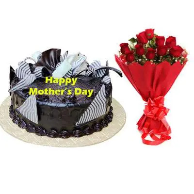 Mothers Day Chocolate Cream Cake & Bouquet