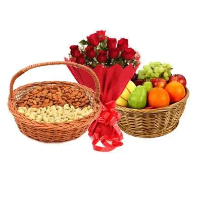 Almonds, Cashew, Mix Fruits Basket & Bouquet