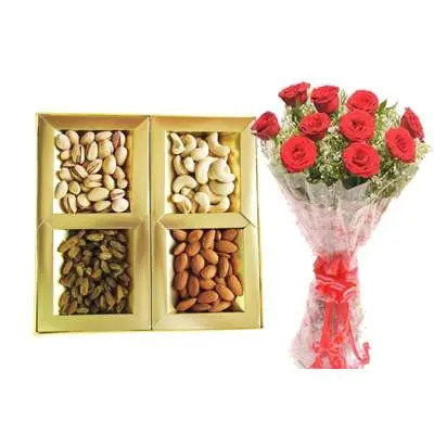 Mixed Dry Fruits & Red Rose Bouquet