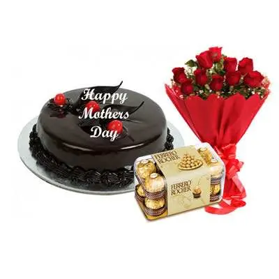 Mothers Day Chocolate Cake, Bouquet & Ferrero
