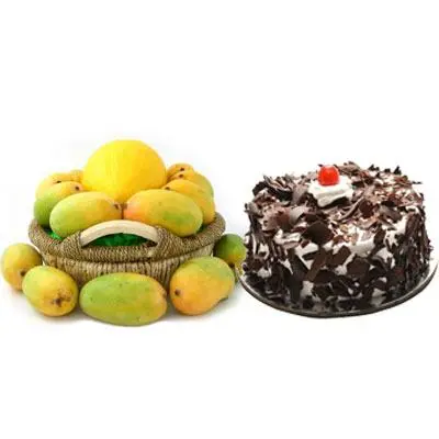 Mango Basket with Black Forest Cake