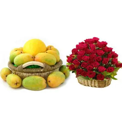 Mango Basket with Red Rose Basket