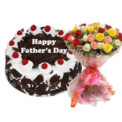Fathers Day Black Forest Cake & Bouquet