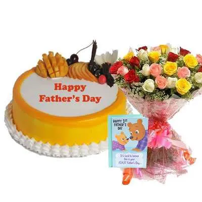 Fathers Day Mango Cake, Bouquet & Card