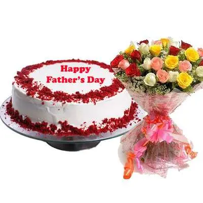 Fathers Day Red Velvet Cake & Bouquet