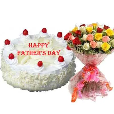 Fathers Day White Forest Cake & Bouquet