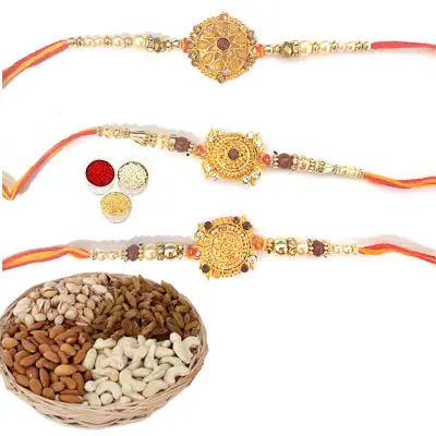 Set of 3 Designer Rakhi with Mix Dry Fruits