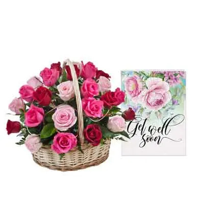 Mix Rose Basket With Card