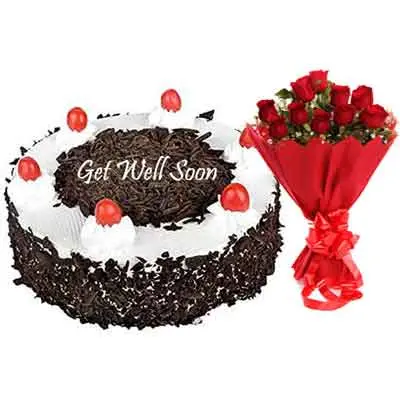 Get Well Soon Black Forest Cake With Bouquet