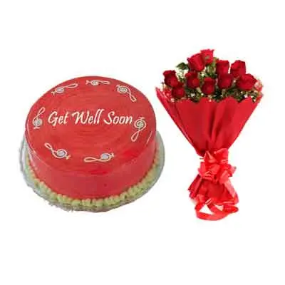 Get Well Soon Strawberry Cake With Bouquet