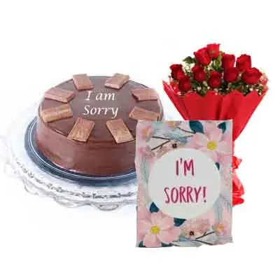 I M Sorry Chocolate Cake With Bouquet & Card