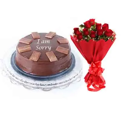 I M Sorry Chocolate Cake With Bouquet