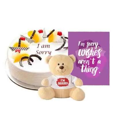 I M Sorry Pineapple Cake With Card & Teddy