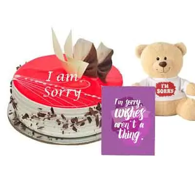 I M Sorry Strawberry Cake With Teddy & Card