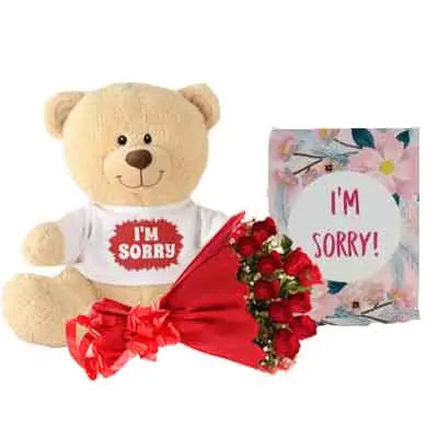 I M Sorry Teddy With Card, Bouquet