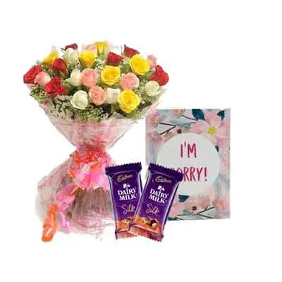 Mix Rose Bouquet with Sorry Card & Chocolates