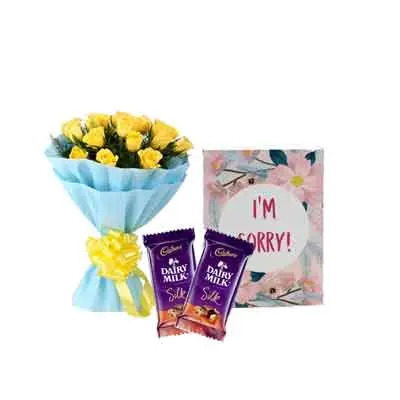 Yellow Roses with Sorry Card & Silk Chocolates