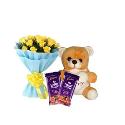 Yellow Roses with Sorry Teddy & Silk Chocolates