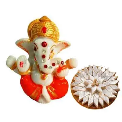 Lord Ganesh Idol with Kaju Katli