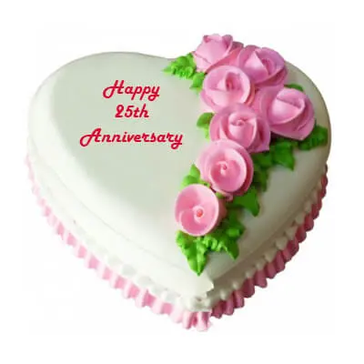 25th Anniversary Heart Shape Vanilla Cake
