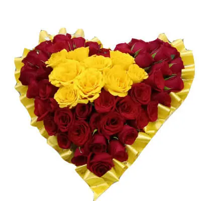 Yellow & Red Roses Heart Shape Arrangement