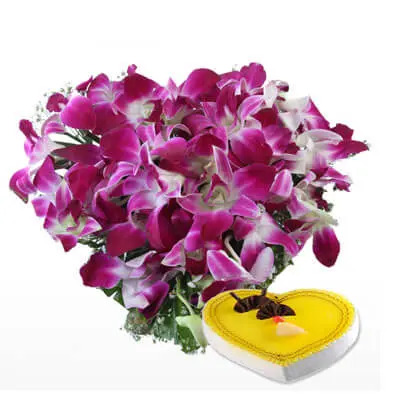 Purple Orchid Heart Shape Arrangement