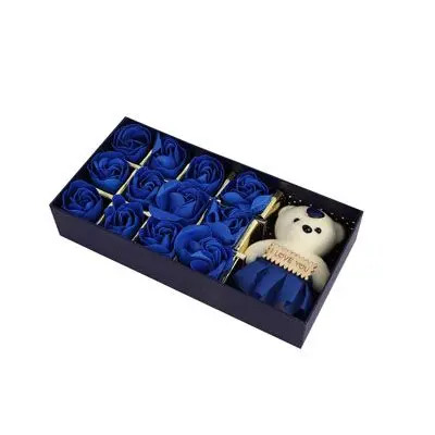Blue Roses with Teddy Bear Box