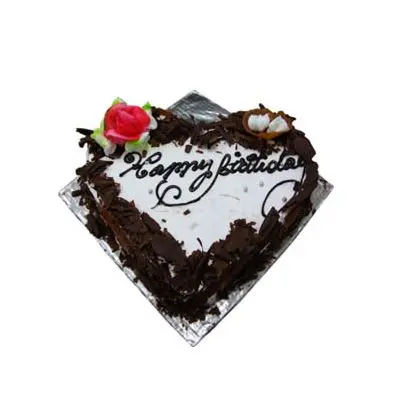Eggless Happy Birthday Black Forest Heart Cake