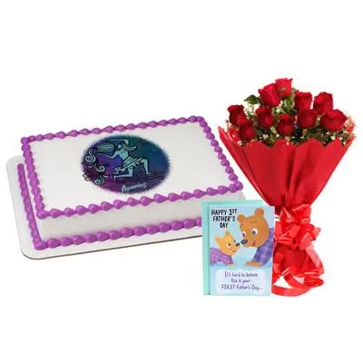 Pineapple Aquarius Cake with Bouquet & Card