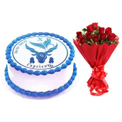 Vanilla Capricorn Cake & Red Roses