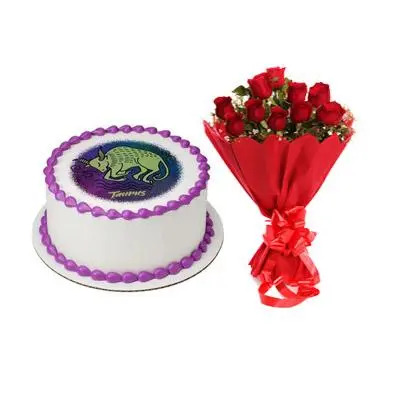 Pineapple Taurus Round Cake & Roses