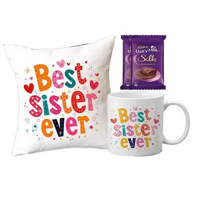 Best Sister Ever Cushion & Mug, Silk