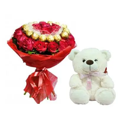 Ferrero Rocher with Rose Bouquet & Teddy
