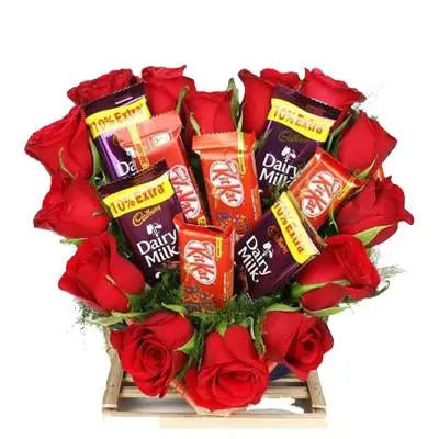 Heart Shape Roses Dairy Milk kitkat Bouquet