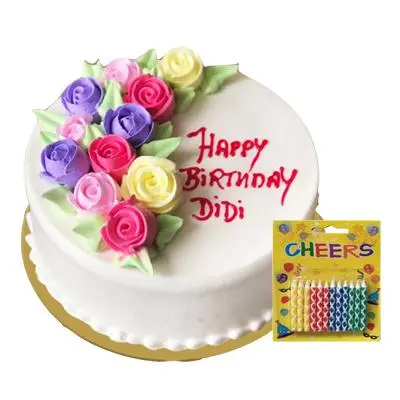 Happy Birthday Flowery Cake with Candles