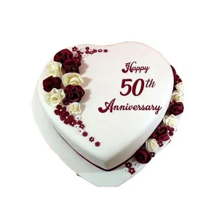 50th Anniversary Heart Shape Fondant Vanilla Cake