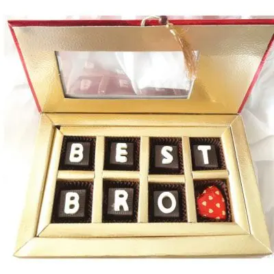 8 Pcs Chocolates filled with Nuts and Almonds with edible 'BEST BRO' message 